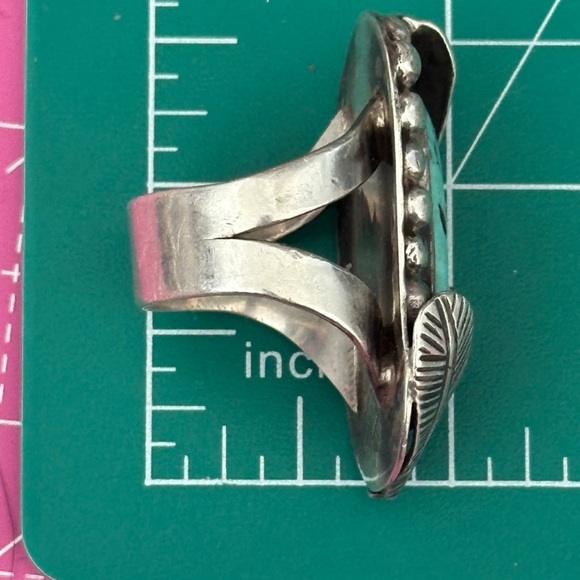 Native turquoise statement sterling silver singed  ring - Picture 5 of 6